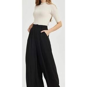 Tronjori Palazzo Pants Women 1X Black Plus Size Wide Leg Travel Lagenlook NEW